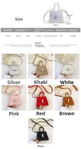 Detailed size guide for mini PU leather crossbody bag showing 13x10x6cm dimensions