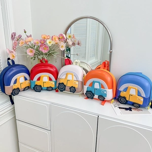 Cartoon Car Shape Kids Backpack EVA Hard Shell Oxford Cloth Breathable Lightweight School Bag For Preschool Boys Girls