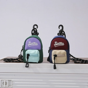 Mini Backpack Shape Coin Purse Oxford Cloth Patchwork Neck Bag With Lanyard For Kids Casual Accessories