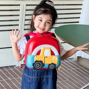 Red 3D cartoon car hardshell backpack for kindergarten kids with wide straps