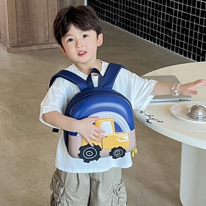 3D cartoon truck hard shell backpack for kids with ergonomic straps in navy blue