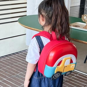 Toddler 3D car hard shell backpack in red with wide sponge straps for school girls