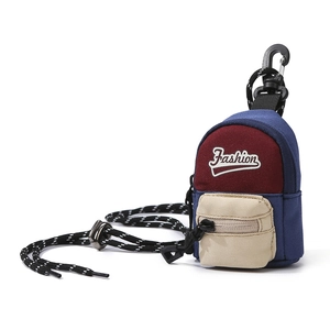 Mini canvas neck pouch for kids with blue and red contrast design and adjustable cord