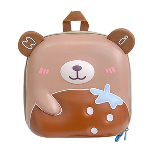 Cute cartoon bear hard shell backpack for kids featuring brown ears and a top handle