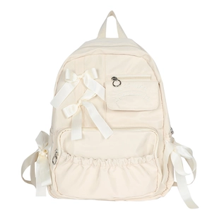 Zaino carino stile anime giapponese bianco crema con fiocchi di seta e design scolastico
