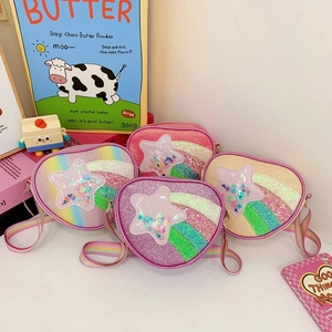 Sac Bandoulière En Forme De Cœur Pour Enfants À Paillettes Étoile Arc En Ciel Sangle Cuir PU Sac À Épaule Filles
