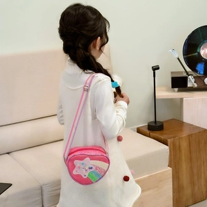 Sac bandoulière pailleté rose en forme de cœur pour enfant avec étoiles arc-en-ciel