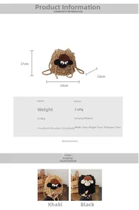 Detailed product size chart and specifications for the cute sheep crochet bucket bag