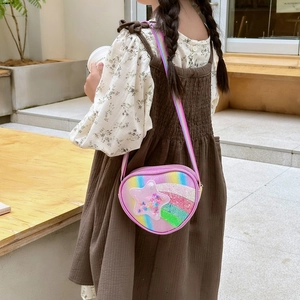 Sac bandoulière cœur pour enfants avec paillettes, sangle arc-en-ciel et motif d'étoile
