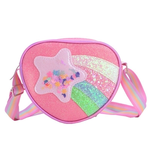 Sac bandoulière rose en forme de cœur pour fille avec étoile et arc-en-ciel
