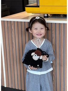 Cute handcrafted crochet sheep crossbody bag and white headband set for kids