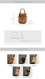 Maßangaben und Farbauswahl für die Mini-Zylindertasche aus PU-Leder mit Kette