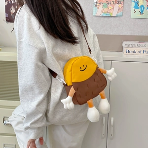 Cute anthropomorphic potato crossbody bag with plush limbs and adjustable strap