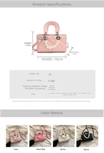 Quilted mini crossbody bag dimensions and technical specs with pearl chain detail