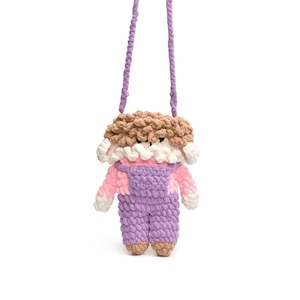 Handmade crochet cartoon crossbody bag for kids featuring colorful chenille knit texture