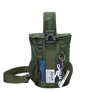 Army green kids tactical chest bag with nylon fabric and mini shoe pendant decoration