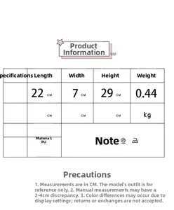 Detailed size chart for the boot-shaped PU shoulder bag with 22x7x29cm dimensions