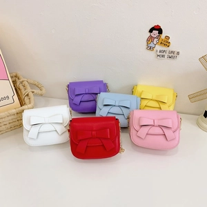 Girls Mini Crossbody Bag PU Leather Large Bow Decoration Golden Metal Chain Cute Fashion Small Shoulder Bag For Kids