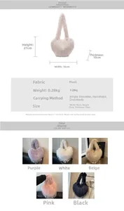 Guide des dimensions et options de couleurs pour sac bandoulière cœur en peluche
