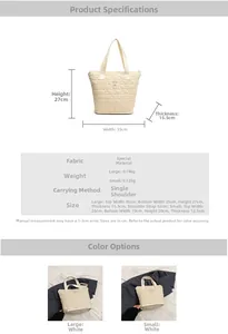 Size chart and technical details for large and small quilted maternity bucket tote bags
