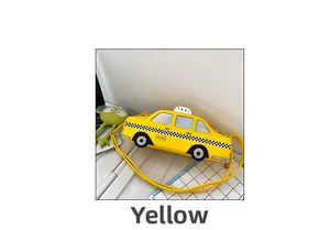 Detailed view of yellow NYC taxi crossbody bag with TAXI sign and checkered pattern
