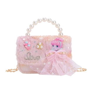 Prinzessin Handtasche aus Plüsch in Rosa mit Perlengriff und Strass Love Verzierung