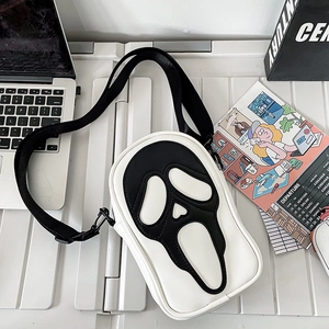 PU Leather Crossbody Bag Contrast Color Ghost Face Print Streetwear Fashion Shoulder Bag Unisex Small Square Bag