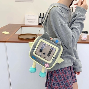 Niedliche Plüsch-Umhängetasche im japanischen Stil mit Sichtfenster und TV-Design