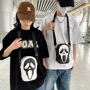 Ghostface scream mask messenger bag in black and white with adjustable shoulder strap