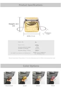 Size chart showing dimensions for a mini crocodile pattern chain crossbody bag