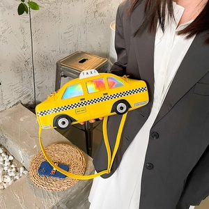 Creative yellow NYC taxi shaped crossbody shoulder bag for women with unique car design