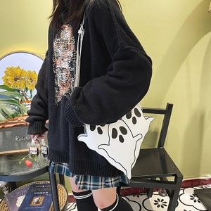 Quirky ghost shaped white crossbody bag for women with cute face print and adjustable strap