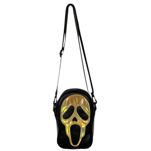 Black Scream Ghostface crossbody bag with iridescent laser design and adjustable strap