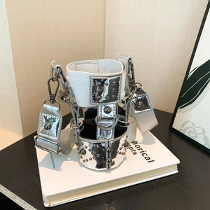 Mini Rivet Bucket Bag PU Leather Cyberpunk Crossbody Bag For Women Trendy Unique Cup Shape Fashion Shoulder Pouch