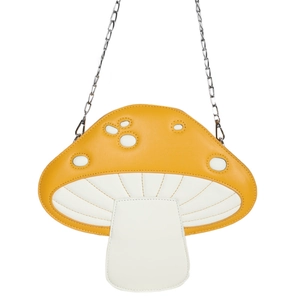 Cute mushroom-shaped patent leather crossbody bag in yellow and white with chain strap