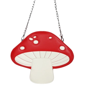 Cute mushroom-shaped patent leather crossbody bag with red and white polka dots