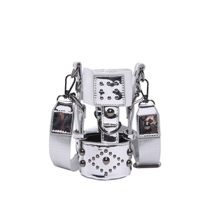 Chic silver rivet crossbody cup bag with adjustable shoulder strap and metallic studs