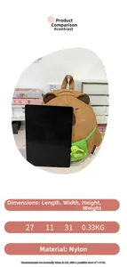 Size chart showing nylon capybara backpack dimensions 27x11x31cm and 0.33kg weight