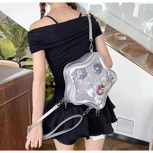 Sac ita argenté en forme d'étoile avec fenêtre transparente et cuir PU mat