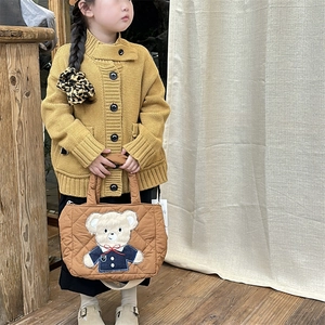 Cute brown quilted bear crossbody bag for kids with embroidered teddy bear detail
