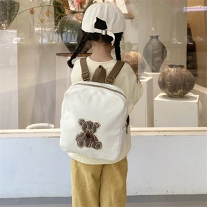 Cute bear kindergarten backpack for toddlers with adjustable straps and canvas material