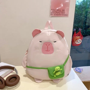 Cute Capybara Cartoon Animal Backpack For Teen Girls Nylon Student School Bag With Turtle Pendant Japanese Harajuku Style