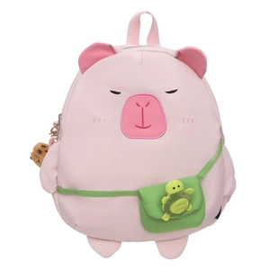 Cute pink capybara cartoon backpack with turtle plush pendant and high capacity