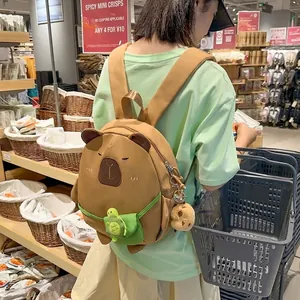 Cute Capybara plush backpack with turtle pocket and fuzzy ball charm for students