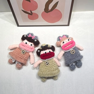 Crochet Doll Shoulder Bag Knitted Yarn Cartoon Cute Big Lips Handwoven Crossbody For Kids Girls
