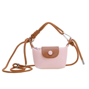 Mini sac bandoulière enfant rose et marron avec bandoulière en corde et mousqueton