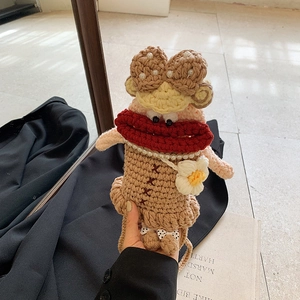 Hand Crocheted Kids Crossbody Bag Cute Cartoon Doll Sausage Mouth Yarn Shoulder Bag For Boys Girls Novelty