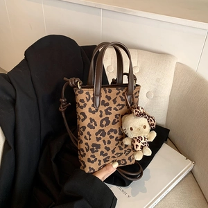 Retro Leopard Print Suede Feel Crossbody Bag Small PU Leather Shoulder Handbag For Women Vintage Fashion