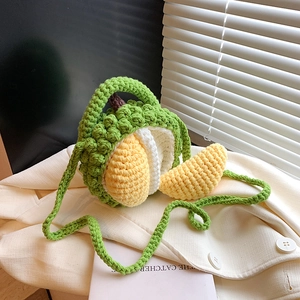 Kids Durian Shoulder Bag Handmade Crochet Yarn Mini Fruit Shaped Crossbody Purse Cute Cartoon Boys Girls