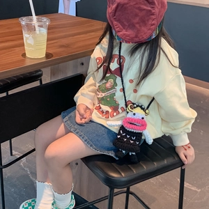 Cute crochet doll crossbody bag with funny sausage lips and yellow braids for girls